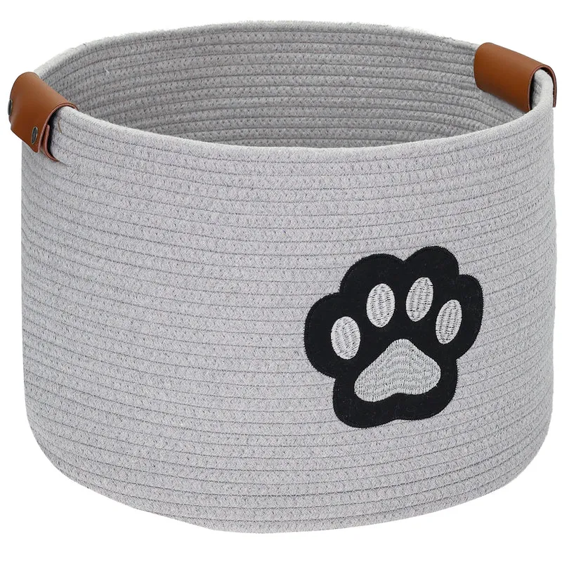 Aufbewahrungskorb für Hundezubehör, runder Korb aus Baumwolle mit Kunstledergriffen, Hundepfoten-Motiv, HMF 39025, 45 x 30 cm