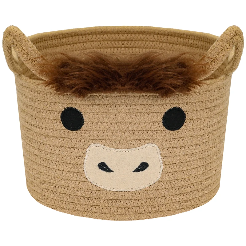 Aufbewahrungskorb mit Griffen, runder Korb für Kinderzimmer aus Baumwolle, Highländer Kuh, HMF 39024-KUH-29, 30 x 24 cm, Braun