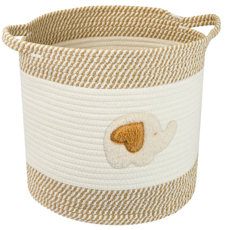 Aufbewahrungskorb mit verlängerten Griffen, runder Korb aus Baumwolle für Kinderzimmer oder Babyzimmer, HMF 39020, verschiedene Motive, 30,5 x 30,5 cm