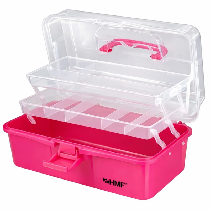 Nähkasten aufklappbar mit 3 Ebenen, Sortierbox für Kleinteile, HMF STK900, 33 x 20 x 15 cm